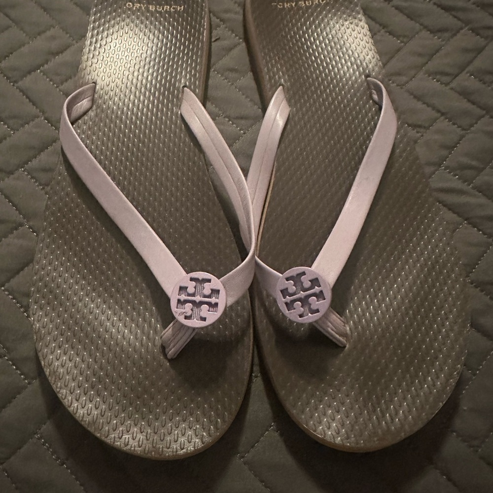 Tory Burch Gray and Lavender Flip Flops